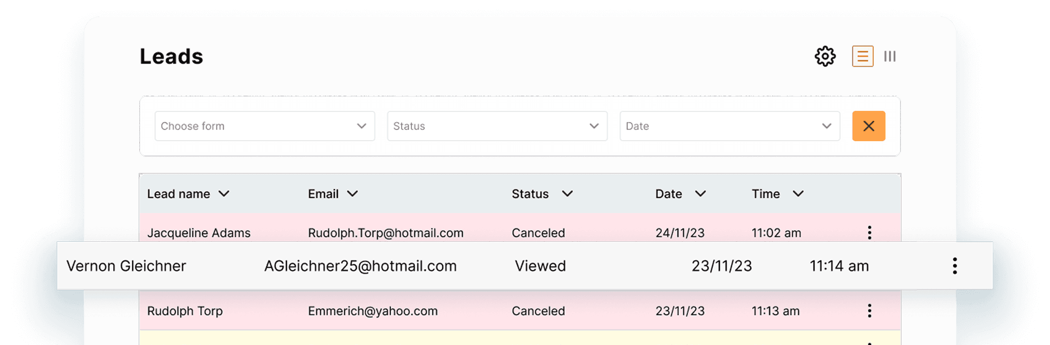 Leads CRM module screenshot