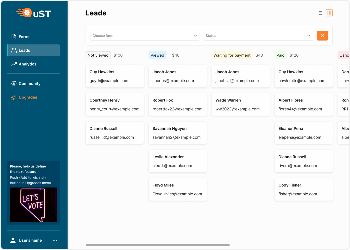 Qust - Start getting leads into CRM